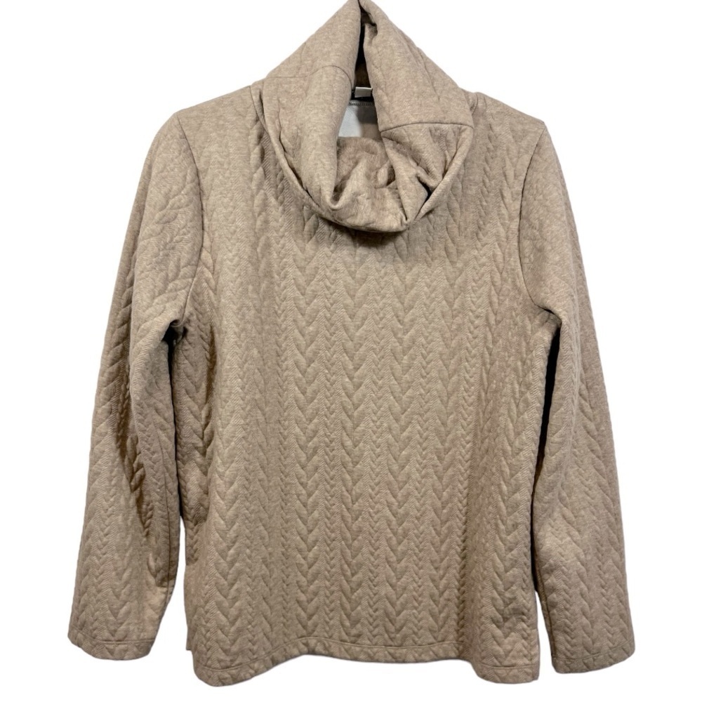 J. Crew Cable Knit Cowl Neck Top‎ Tan Size Medium Preppy Neutral Minimalist Cozy